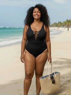 Coastal Waves One Piece Lace Up Swimsuit Size 3x